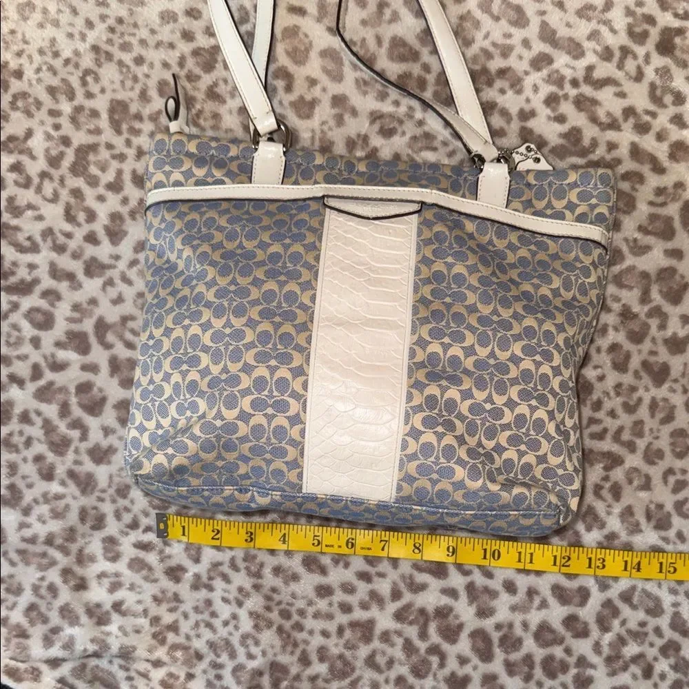Coach Signature Canvas Shoulder Tote in Beige and Cream